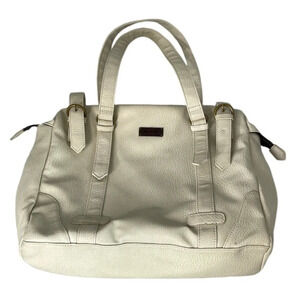 MATT & NAT Shoulder Bucket Bag Cream Phone Pocket Zip Vegan Grain Leather *As Is